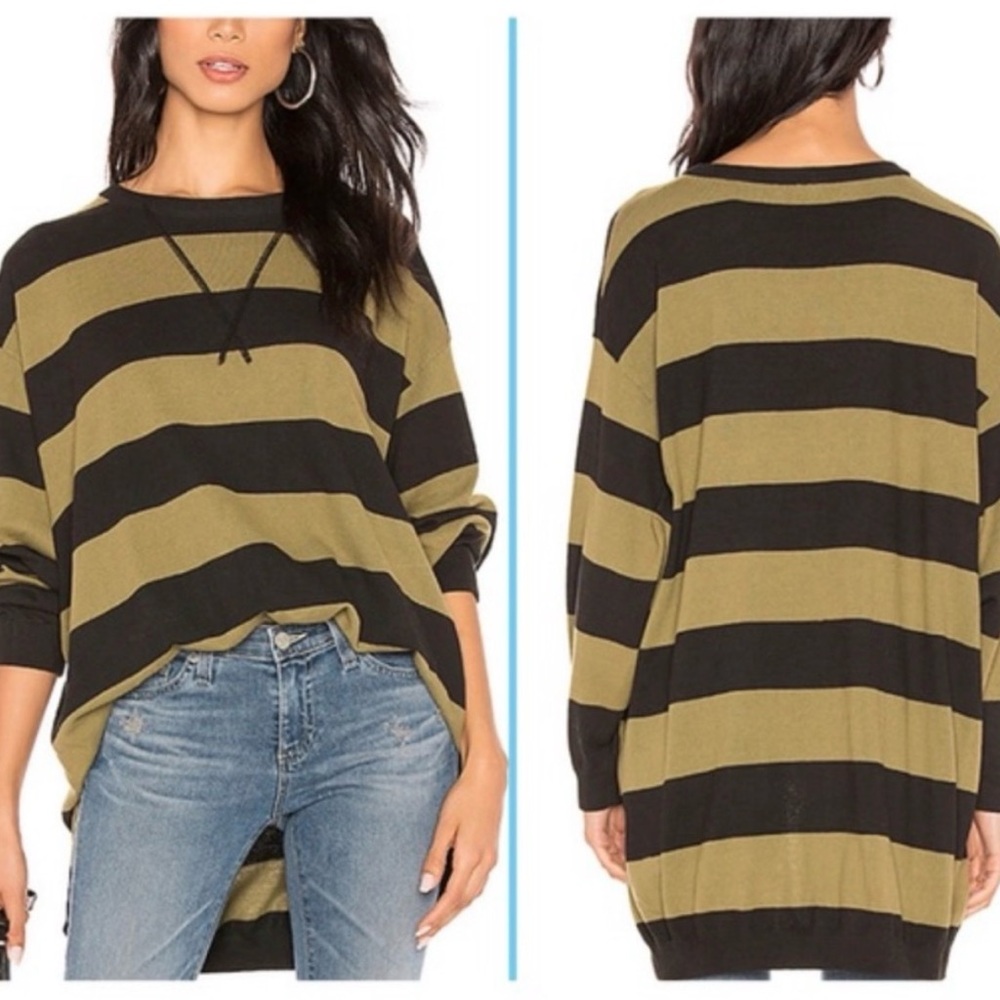 Free People black and olive green striped sweater
